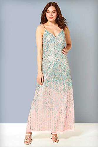 Roman Originals - Maxi vestido de sirena de lentejuelas para mujer, ocasión especial, evento de gala, fiesta, verano, boda, crucero, luna de miel, dama de honor, vestido largo hasta el suelo