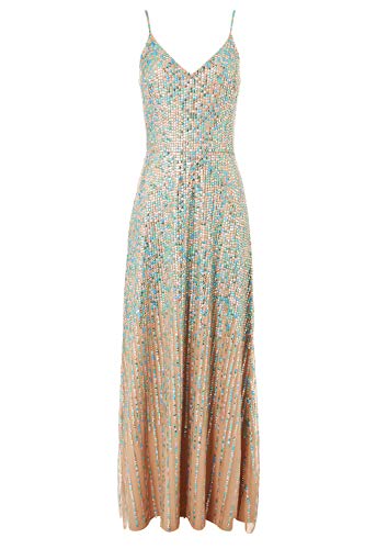 Roman Originals - Maxi vestido de sirena de lentejuelas para mujer, ocasión especial, evento de gala, fiesta, verano, boda, crucero, luna de miel, dama de honor, vestido largo hasta el suelo