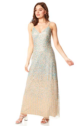Roman Originals - Maxi vestido de sirena de lentejuelas para mujer, ocasión especial, evento de gala, fiesta, verano, boda, crucero, luna de miel, dama de honor, vestido largo hasta el suelo