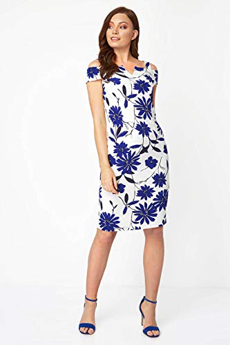 Roman Originals - Vestido de buceo floral con hombros fríos para mujer, fiesta de noche, fiesta formal, boda, invitada, madre de la novia, novio de los años 50