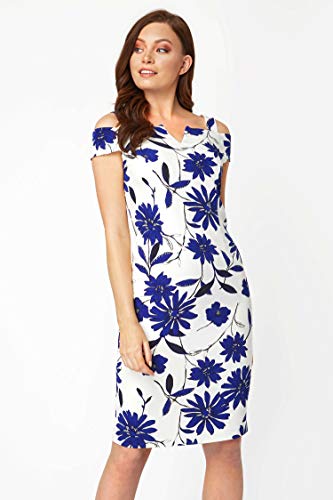 Roman Originals - Vestido de buceo floral con hombros fríos para mujer, fiesta de noche, fiesta formal, boda, invitada, madre de la novia, novio de los años 50