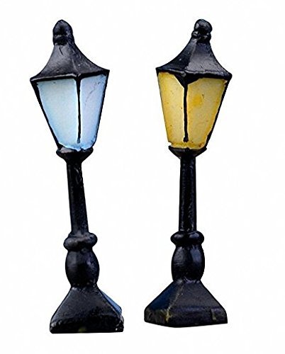 Romote farola 2 PC Mini Retro Pintado a Mano de la farola Lindo para la decoración de muñecas en Miniatura Hada del jardín Ornamento de la decoración del jardín (Amarillo + Azul)