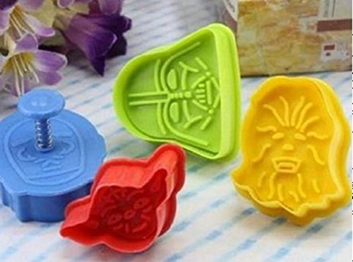 Romote Juego de 4 Star Wars cortadores de galletas émbolos de molde de la torta del molde para hornear la pasta de azúcar decoración Hornear