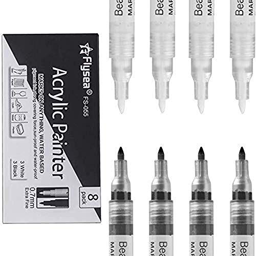 Rotuladores Acrilicos Punta Gruesa,Rotuladores de Pintura Acrílica Para Piedras,Negro Blanca Acrílico Pintura Rotulador,Impermeables Plumas de Acrílico,Plumas de Acrílico (4 negro 4 blanco, 8)