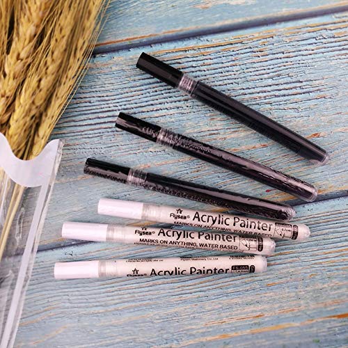 Rotuladores Pintura Acrilica Permanente,Rotulador Pintura Acrilica Negro,Rotuladores Acrílicos Punta Fina,Para Piedra,Roca,Tela,Metal, Vidrio, Madera, Scrapbooking(6PCS)