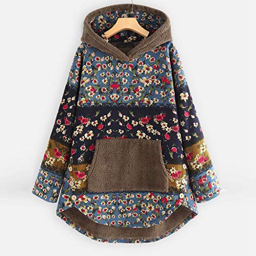 ROVNKD - Jersey para niña, de Forro Polar, Estampado de Flores, Manga Larga, Bolsillos Plus, con Capucha Azul S