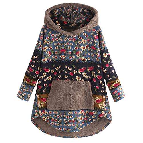 ROVNKD - Jersey para niña, de Forro Polar, Estampado de Flores, Manga Larga, Bolsillos Plus, con Capucha Azul S