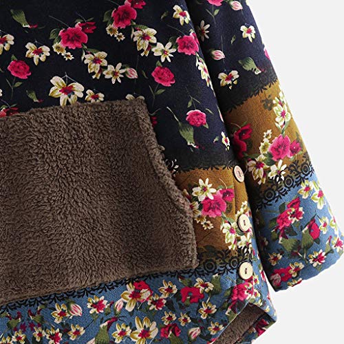 ROVNKD - Jersey para niña, de Forro Polar, Estampado de Flores, Manga Larga, Bolsillos Plus, con Capucha Azul S