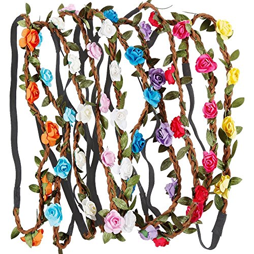 Rovtop10 Piezas Corona de Flor Venda de Pelo Redondo Venda de Flor Diadema de Flores para Mujer Multicolor con Rosa Flor Festival Boda Playa Aplicable Cintas para Pelo