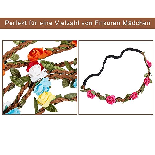 Rovtop10 Piezas Corona de Flor Venda de Pelo Redondo Venda de Flor Diadema de Flores para Mujer Multicolor con Rosa Flor Festival Boda Playa Aplicable Cintas para Pelo