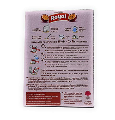 Royal, Gelatina en Polvo, Sabor Maracuyá, 30% Menos Azúcares, 114 g