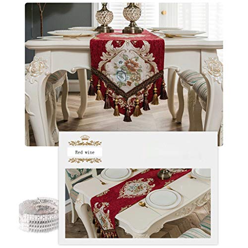 Runner Tabla Moderna Elegante Jacquard Floral Runner Y Dresser Bufanda Con Múltiples Borlas De La Sala Dormitorio La Decoración Del Hogar, Color 5 Fatto A Mano ( Color : Red wine , Size : 180*30CM )