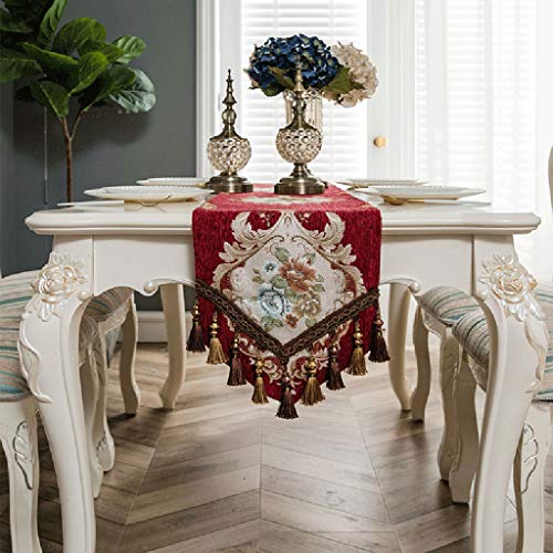 Runner Tabla Moderna Elegante Jacquard Floral Runner Y Dresser Bufanda Con Múltiples Borlas De La Sala Dormitorio La Decoración Del Hogar, Color 5 Fatto A Mano ( Color : Red wine , Size : 180*30CM )