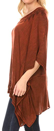 Sakkas 1801 - Poncho de Lavado con Piedras Ligeras de Regina, Blusa con Tapa de cafán, para Mujer - Rojo - SO