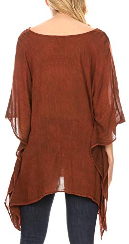 Sakkas 1801 - Poncho de Lavado con Piedras Ligeras de Regina, Blusa con Tapa de cafán, para Mujer - Rojo - SO