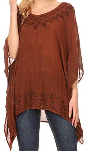 Sakkas 1801 - Poncho de Lavado con Piedras Ligeras de Regina, Blusa con Tapa de cafán, para Mujer - Rojo - SO