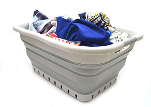 SAMMART Cesto de Ropa Plegable de plástico con 3 manijas - Contenedor/Organizador de Almacenamiento emergente Plegable - Tina de Lavado portátil - Cesto/Cesta de Ahorro de Espacio (Gris/Gris)