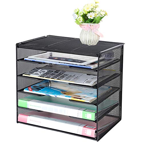 Samstar Bandeja de papel para cartas, organizador de archivos de escritorio de malla con estante de 5 niveles y clasificador, color negro