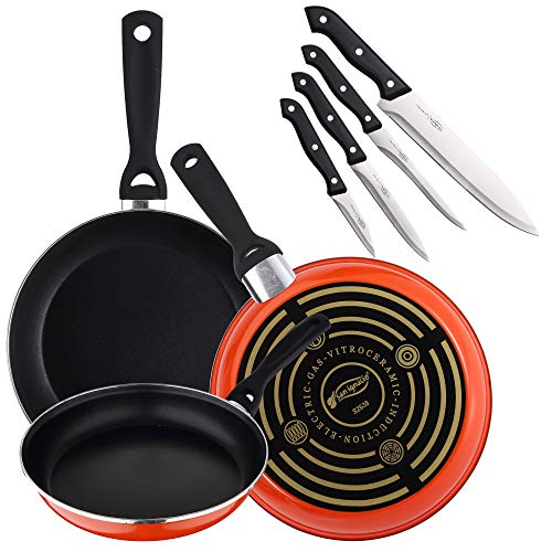 San Ignacio PK1467 3 SARTENES Sunset + Set 4 Cuchillos Cocina, Acero al Carbono