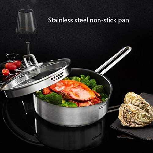 Sartén Antiadherente de Acero Inoxidable, Tortilla doméstica/Filete/panqueque, diseño de Drenaje de la Cubierta, Adecuado para Cocina de Gas/inducción