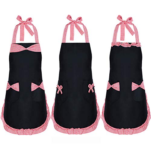 SATINIOR 3 Piezas Delantales de Mujeres con Bolsillo Delantal de Cocina Vintage Adorable Delantal para Navidad Día de Acción de Gracias (Conjunto de Colores 3, Conjunto de Tallas 3)