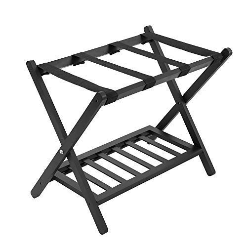 SCJ Portaequipajes, Negro, clásico, Hecho a Mano, de Madera, de Doble Nivel, Maleta para Equipaje, Maleta, Porta Zapatos, Organizador para el hogar, Dormitorio, Viajes, Hotel