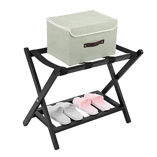 SCJ Portaequipajes, Negro, clásico, Hecho a Mano, de Madera, de Doble Nivel, Maleta para Equipaje, Maleta, Porta Zapatos, Organizador para el hogar, Dormitorio, Viajes, Hotel