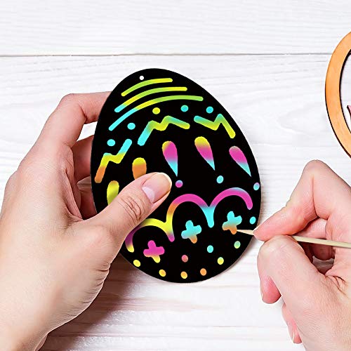 Scratch Art Paper,PATAZOK 48pcs Papel de Huevo,Dibujo Scratch Craft Art para la Celebración del Partido de Pascua,Para Cumpleaños de Suministros Juegos,Decoración del Hogar,Estudio,Negro,Colorido