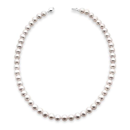 Secret & You Collar de Perlas de Mujer cultivadas de Agua Dulce 45 cm de Largo - Perlas Ovaladas o Semi Redondas de 5 a 5.5 mm - Cierre de Plata de Ley Rodiada de 925 milésimas