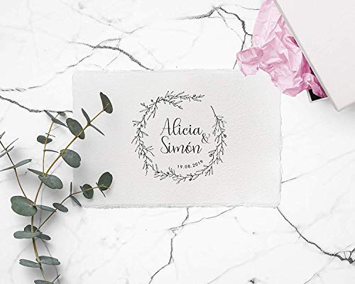 Sello Personalizado de Boda, 12 Diseños Exclusivos para Elegir, Sellos de Madera para Bodas con Tinta Opcional