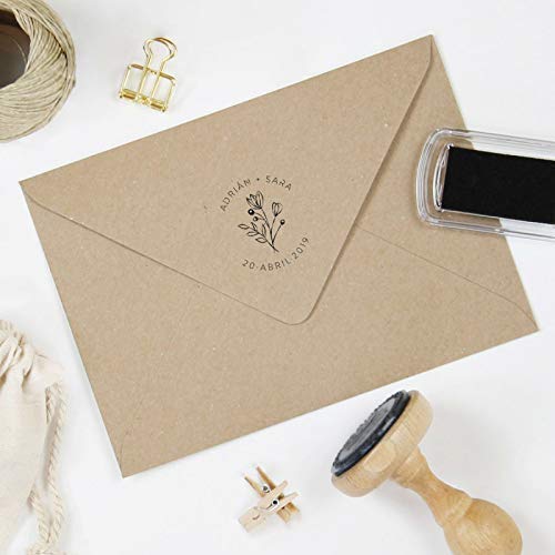 Sello Personalizado de Boda, 12 Diseños Exclusivos para Elegir, Sellos de Madera para Bodas con Tinta Opcional