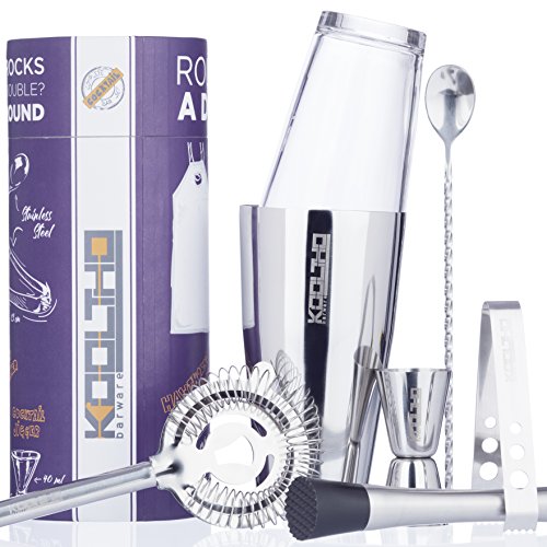 Set Coctelería con Coctelera Profesional Boston, Vaso Medidor Cocktail y Accesorios para Cóctel. Kit de Cocteleria Completo en Cajas de Regalos Originales. ¡Saca el Barman que hay en ti!