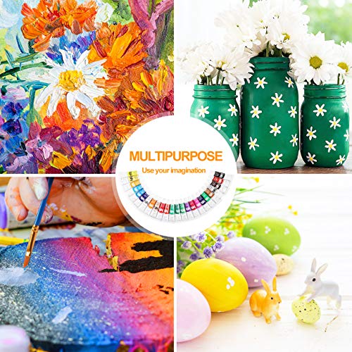 Set de 24 Tubos de Pinturas Acrilicas, Buluri 24 Colores x 12ml Pintura Acrílica con 10 Pinceles 1 Paleta 1 Lienzo, para Tela, Cerámica, Arcilla, Madera y Tela