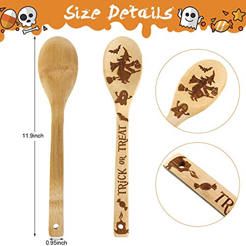 Set de 5 Piezas de Cucharas de Madera de Halloween Cuchara de Utensilios de Cocina Cucharas de Bambú de Cocina para Decoración de Fiesta de Halloween Suministros de Cocina Casa
