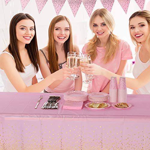 Seully 2 Piezas Mantel Desechable para Banquetes,Mantel Rosa para Banquetes,Manteles para Fiestas de Bodas de Cumpleaños,Decoraciones de Aniversario para Fiestas Interiores o Exteriores,54"x 108"