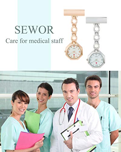 SEWOR Reloj para Enfermeras Y médico cerámica Banda Colgante Reloj de Bolsillo – con Profundo Azul Marca Piel Caja Gran Regalo (Octágono)