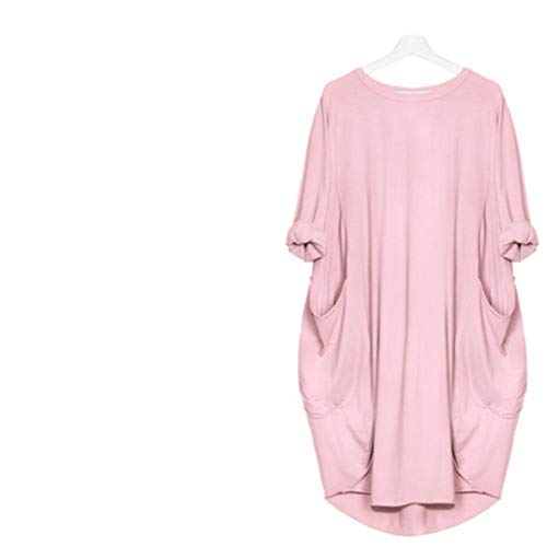 SFYZY Mujeres Color sólido Cuello Redondo Manga Larga Top Corto Casual Bolsillo Suelto Camiseta de Manga Larga Vestido de Gran tamaño Camisa de Talla Grande Jersey Corto
