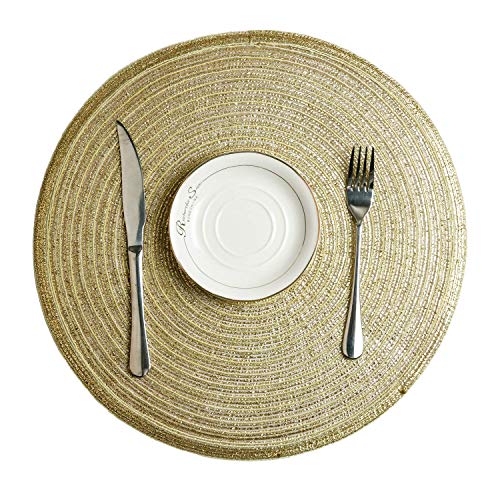 SHACOS Juego de 6 manteles Individuales Redondos Plastico Dorado salvamanteles Individuales Lavables, para Cocina decoración partido-38cm