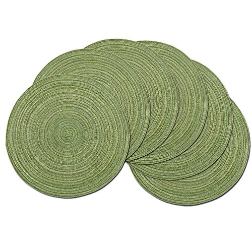 SHACOS Set de 6 Manteles Individuales Tejido Redondo,manteles Individuales decoración para la Fiesta del de Bodas-Diámetro 15"/38cm,Verde Claro