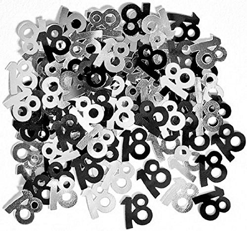 Shatchi 12548-CONFETTI-18th-BLACK-1PK confeti negro y plateado para 18 cumpleaños decoraciones de mesa de fiesta 14 g , color/modelo surtido
