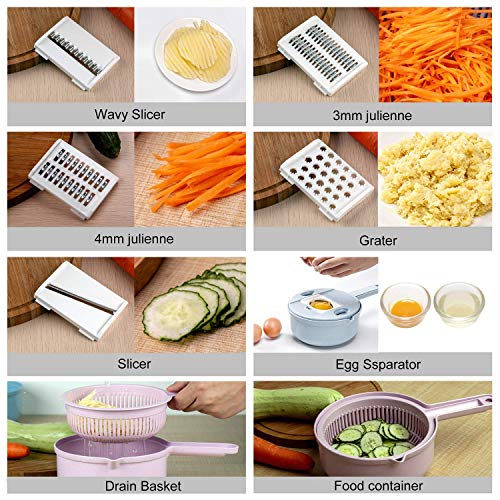 Shopwithgreen - Cortador de mandolina de cocina con 5 cuchillas intercambiables, protector de mano, cortador de contenedores de almacenamiento de alimentos para patatas, tomate, cebolla, queso, pepino