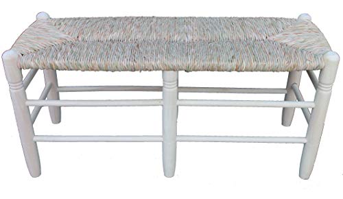 Sillas y Mesas Peña Banco Dos plazas en Madera al Natural y Asiento Tejido a Mano con Enea.Asiento: 93×36 cm. Altura: 43 cm.
