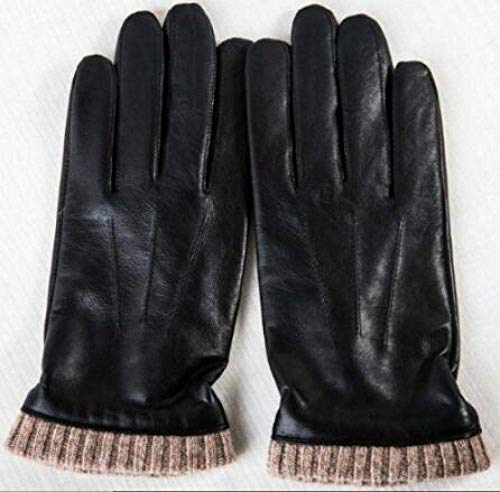 SILOLA Guantes Hombre Otoño e Invierno Manopla de Cuero Natural Gruesa y cálida Hilados de Punto Hombre Patchwork Manopla de Cuero R783 @ Black_M