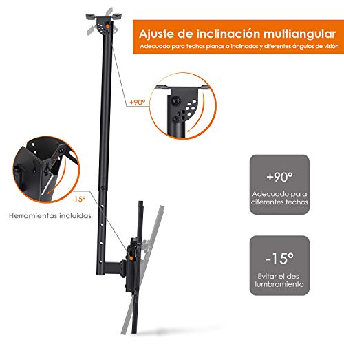 SIMBR Soporte TV de Techo con Altura Ajustable Soporte para Televisión con Pantalla LED/LCD/Plasma de 22-75 '' Carga Máxima 50kg, VESA Máxima 600×400 Inclinable y Giratorio