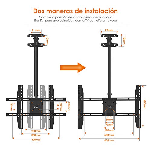 SIMBR Soporte TV de Techo con Altura Ajustable Soporte para Televisión con Pantalla LED/LCD/Plasma de 22-75 '' Carga Máxima 50kg, VESA Máxima 600×400 Inclinable y Giratorio