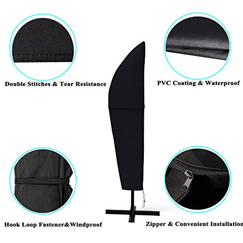 SIRUITON Fundas Protectora Sombrilla Exterior Jardin Impermeable Cubierta De Parasol Excéntrico PoliéSter Resistente Al Desgarro Negro (265× 70 ×50cm)