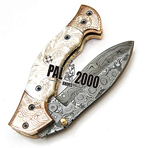 SJPJ 9565 Cuchillo de bolsillo de hoja de acero de damasco hecho a mano personalizado con vaina billet cocinero cocina casa jardín coleccionable bar camping plegable