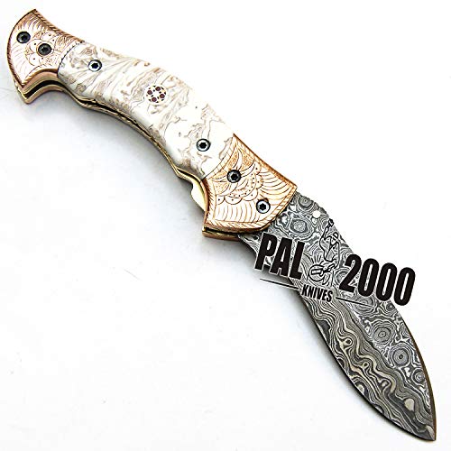 SJPJ 9565 Cuchillo de bolsillo de hoja de acero de damasco hecho a mano personalizado con vaina billet cocinero cocina casa jardín coleccionable bar camping plegable