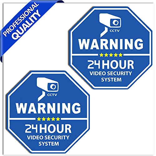 SkinoEu® 2 x PVC Laminado Pegatinas Adhesivos CCTV Advertencia 24 Horas Cámara Vigilancia Video Seguridad para Autos Coches B 65