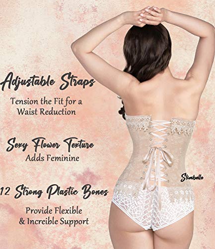 SLIMBELLE Encaje Overbust Corsé Vintage Corpiño Sexy Bustier para Mujer Ajustable Top con 1 Tanga-3XL